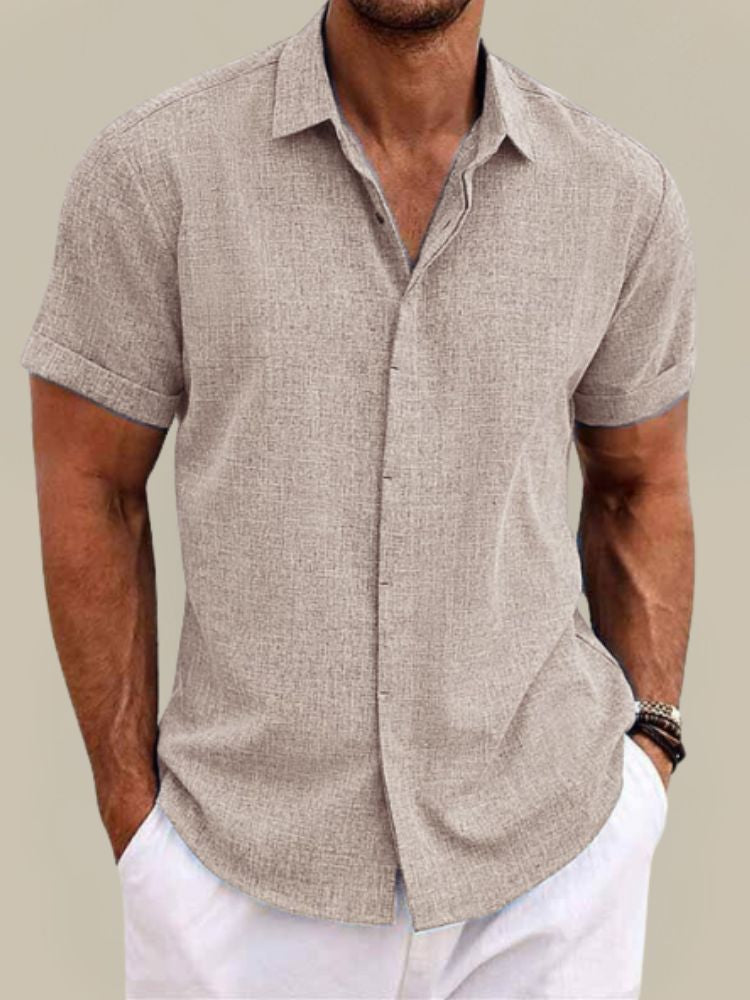 Chemise en lin homme à manches courtes coupe décontractée boutonnée