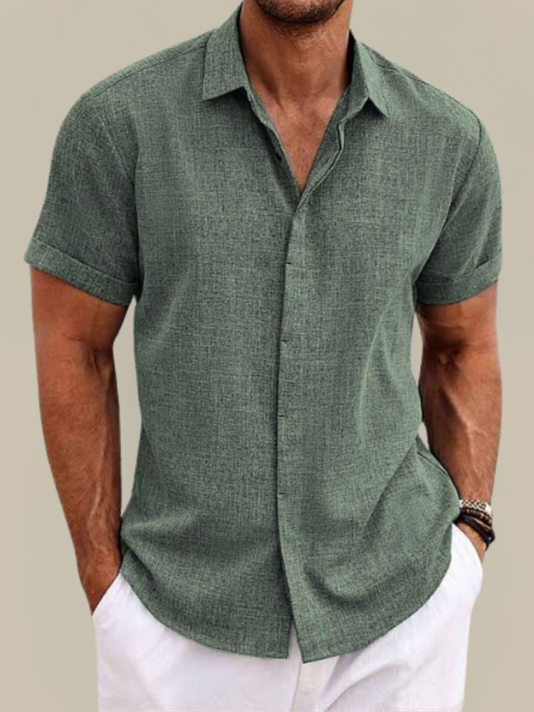Chemise en lin homme à manches courtes coupe décontractée boutonnée