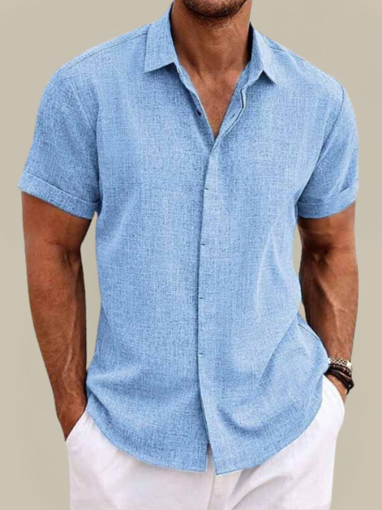 Chemise en lin homme à manches courtes coupe décontractée boutonnée