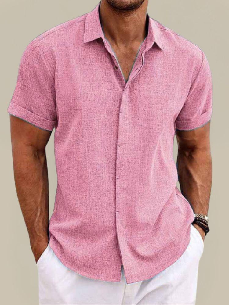 Chemise en lin homme à manches courtes coupe décontractée boutonnée