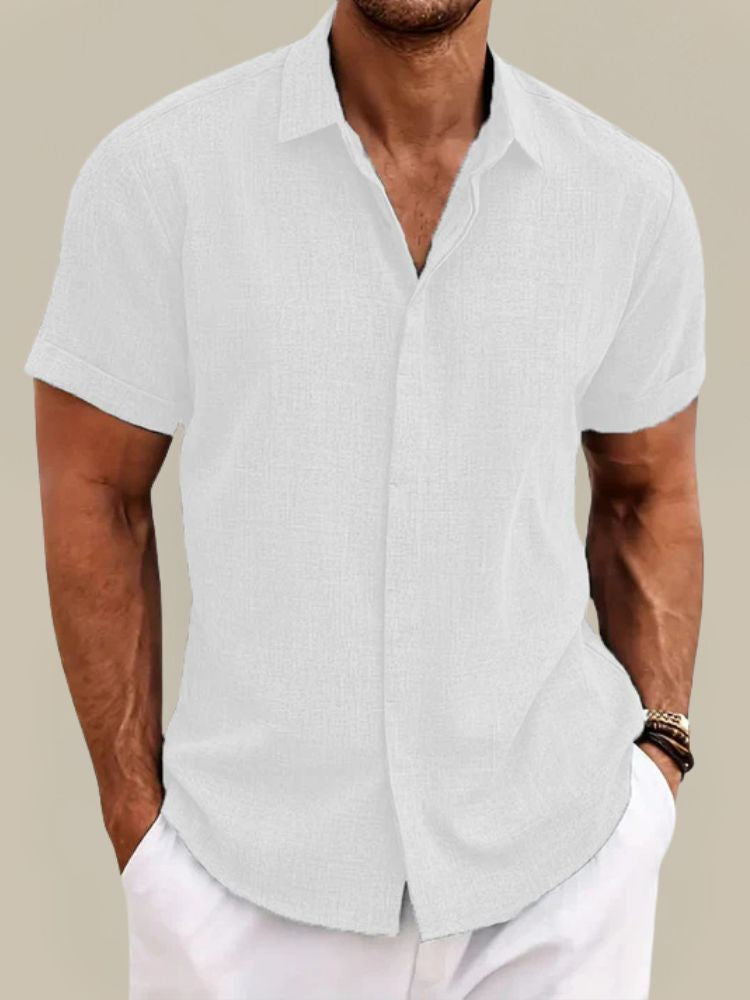 Chemise en lin homme à manches courtes coupe décontractée boutonnée