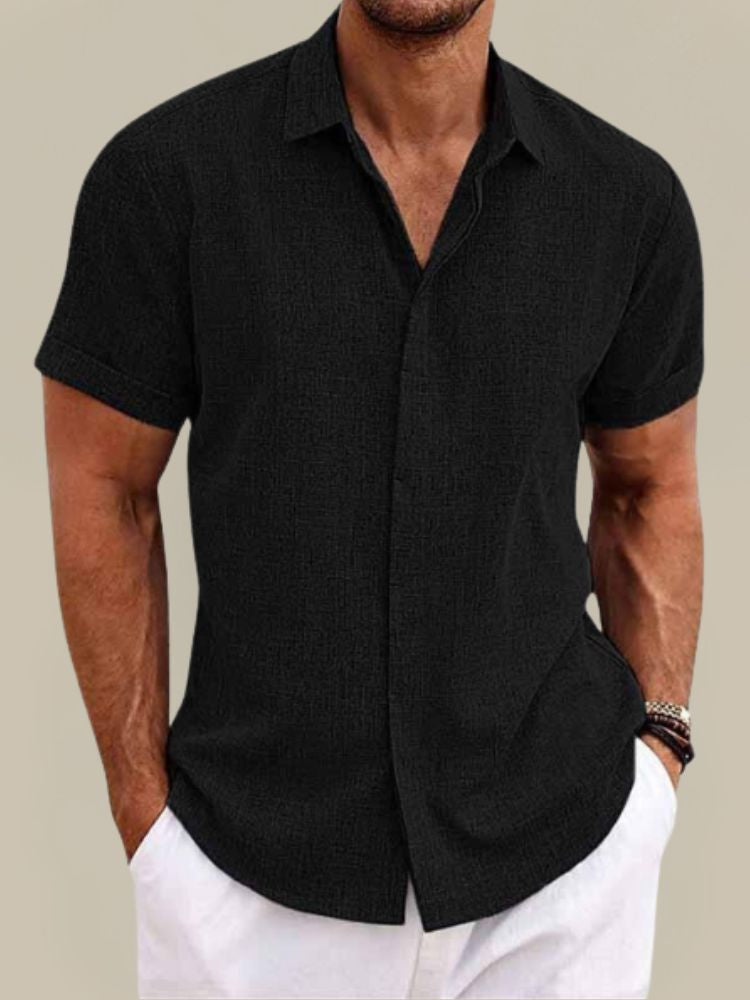 Chemise en lin homme à manches courtes coupe décontractée boutonnée
