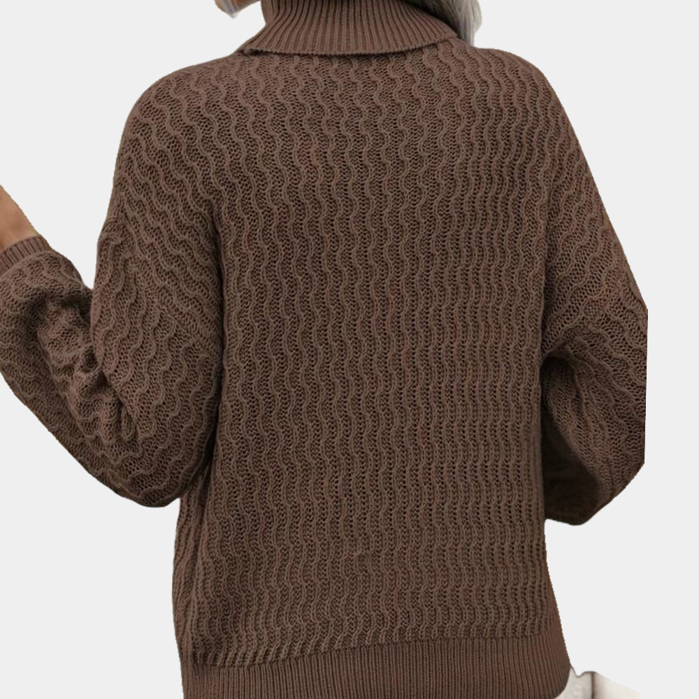 Pull en maille fine texturée pour femme automne à col montant à coupe ajustée Luisa