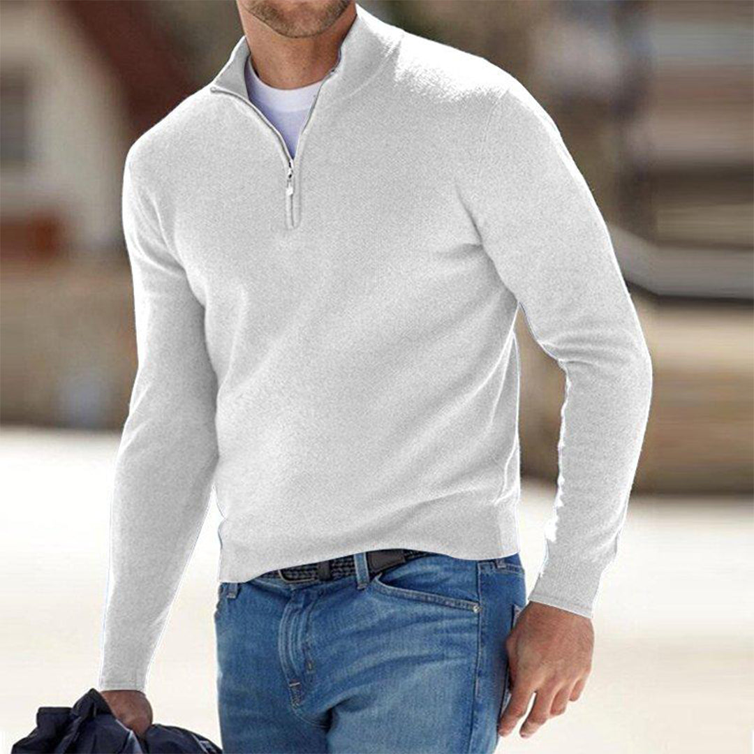 Pull à fermeture zippée pour homme automne au toucher doux avec col montant à coupe droite Luke