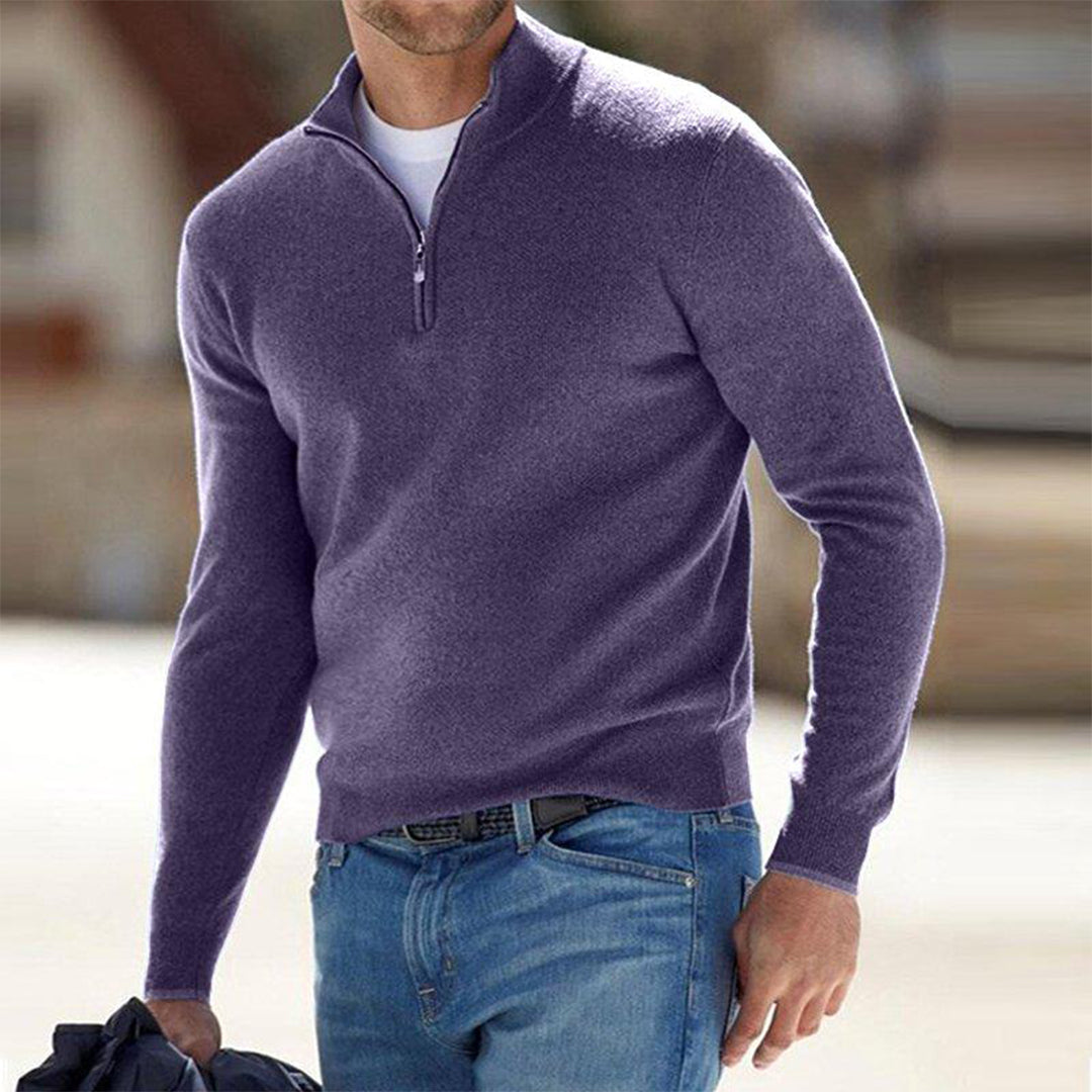 Pull à fermeture zippée pour homme automne au toucher doux avec col montant à coupe droite Luke