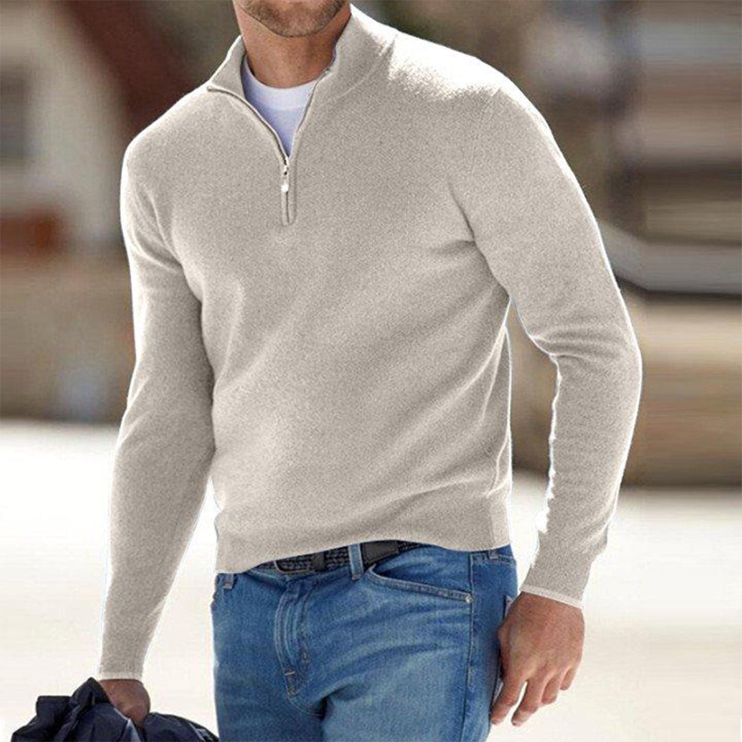 Pull à fermeture zippée pour homme automne au toucher doux avec col montant à coupe droite Luke