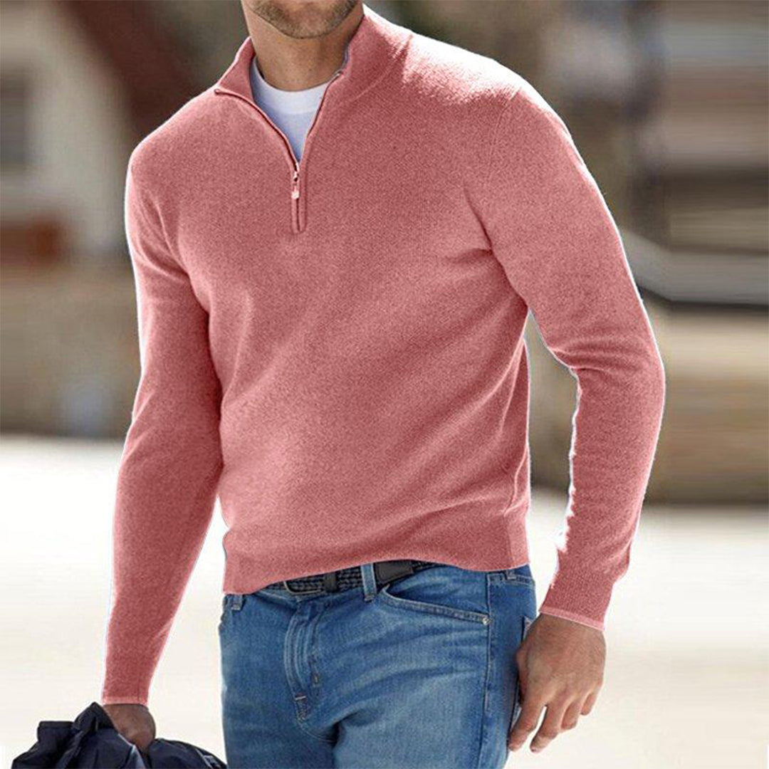 Pull à fermeture zippée pour homme automne au toucher doux avec col montant à coupe droite Luke