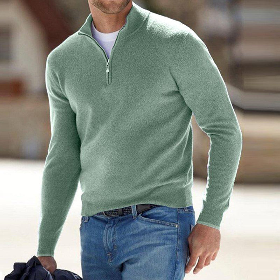 Pull à fermeture zippée pour homme automne au toucher doux avec col montant à coupe droite Luke