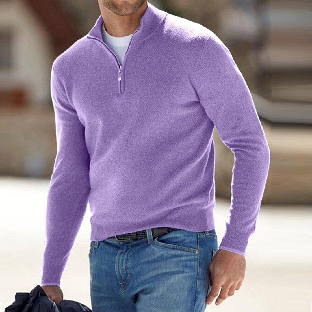 Pull à fermeture zippée pour homme automne au toucher doux avec col montant à coupe droite Luke