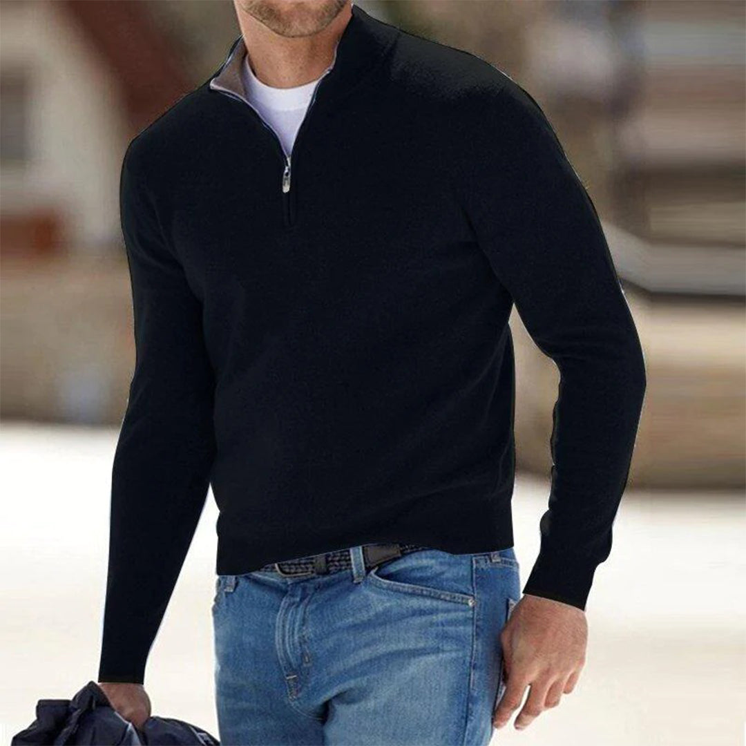 Pull à fermeture zippée pour homme automne au toucher doux avec col montant à coupe droite Luke