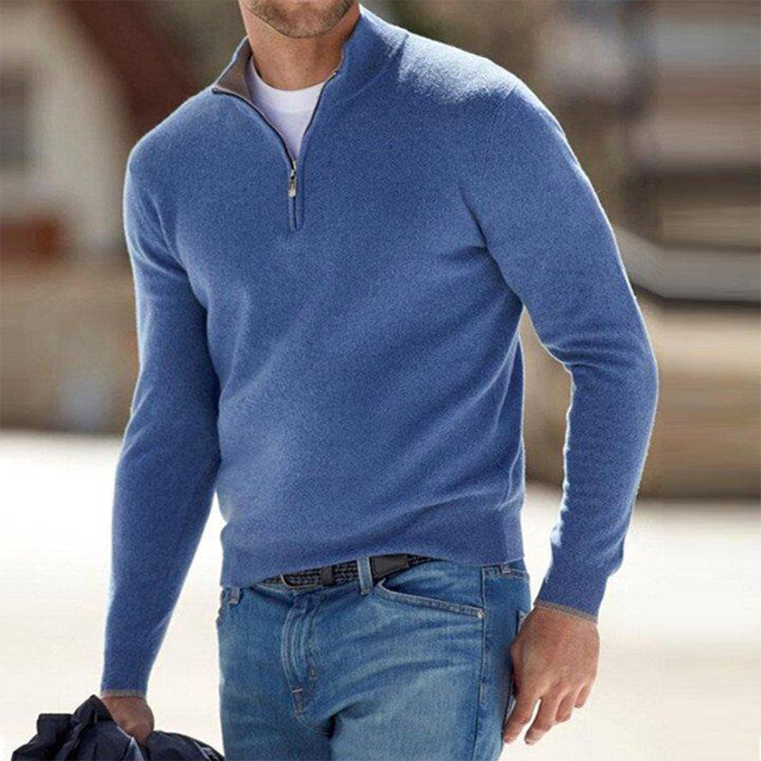 Pull à fermeture zippée pour homme automne au toucher doux avec col montant à coupe droite Luke