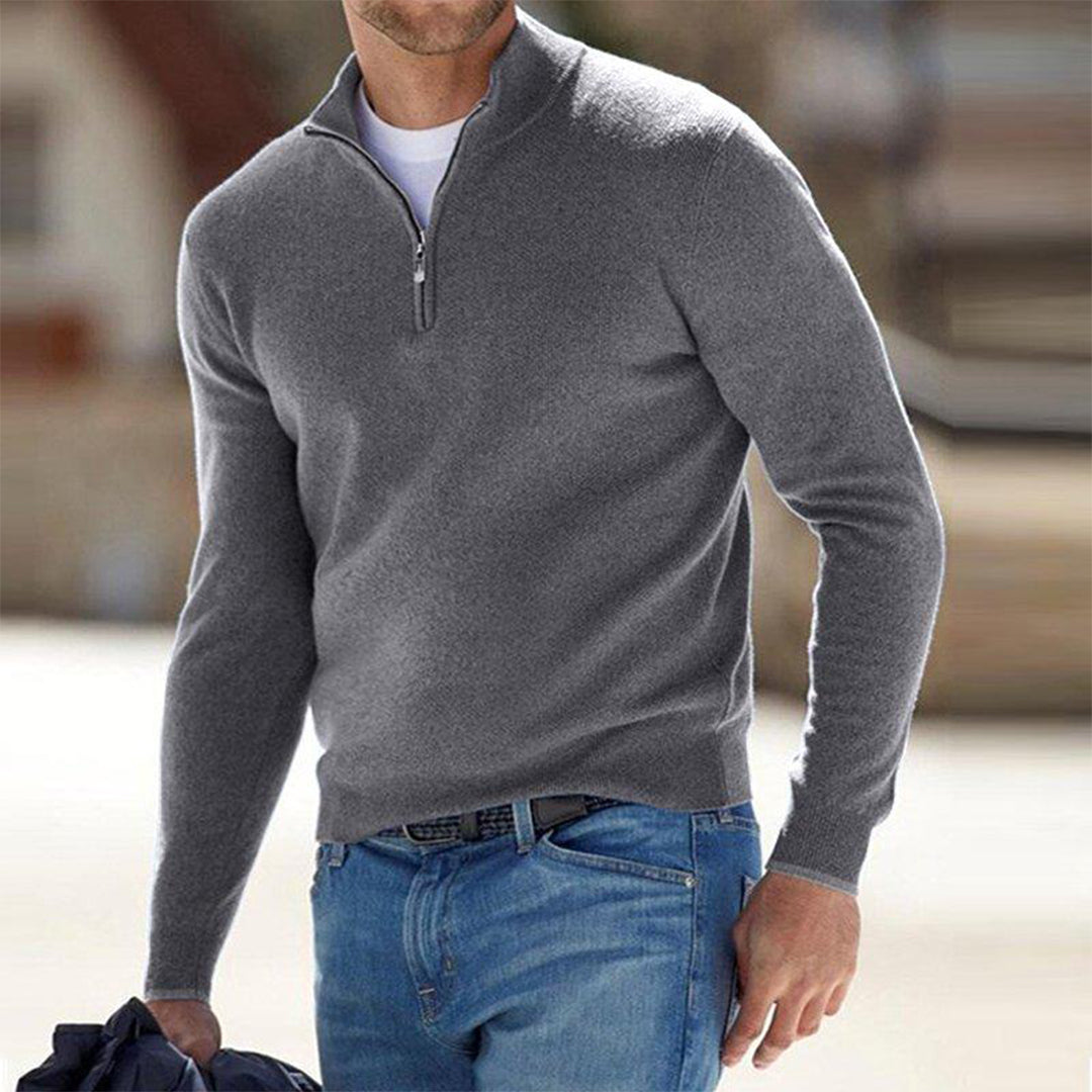 Pull à fermeture zippée pour homme automne au toucher doux avec col montant à coupe droite Luke