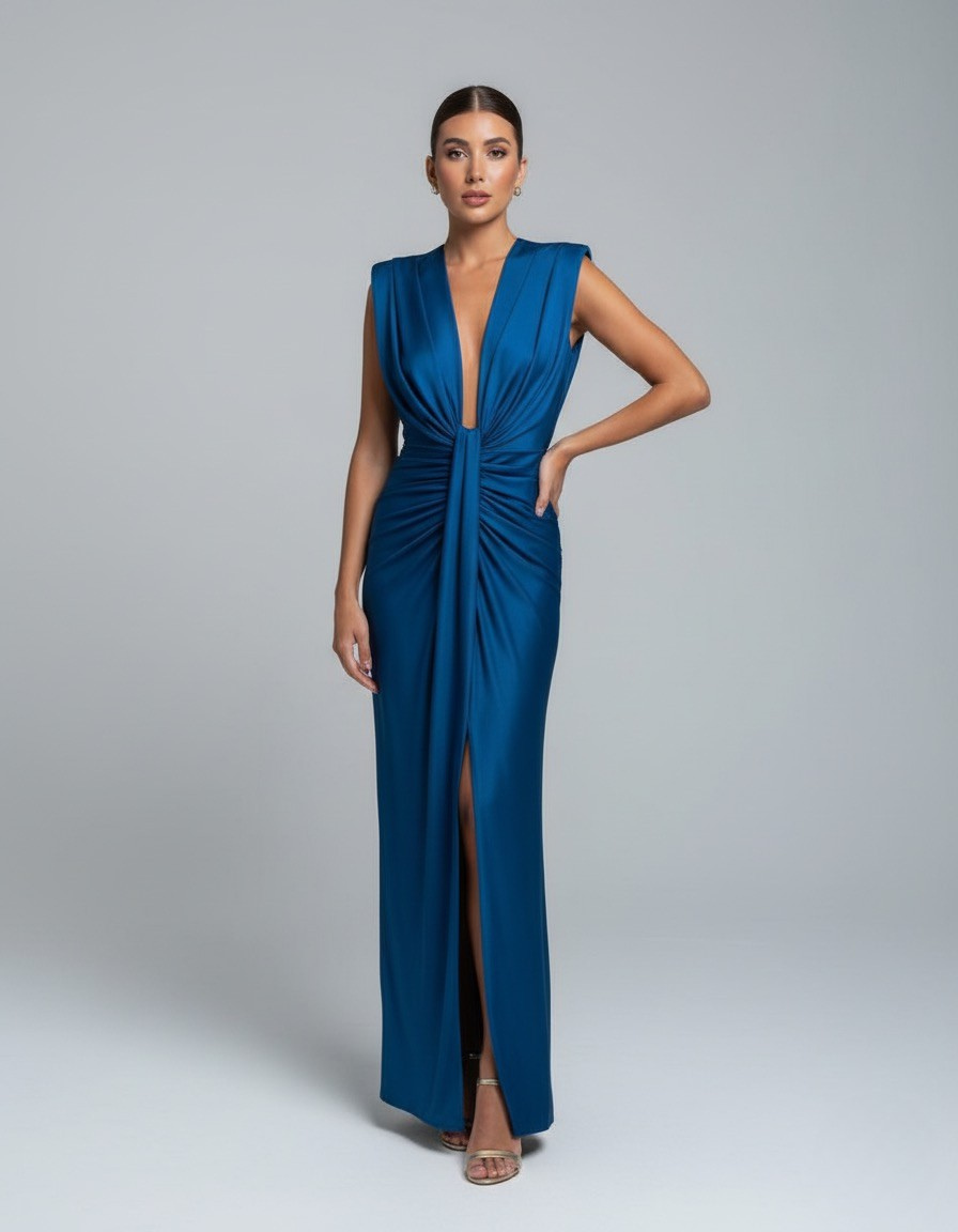 Adèle – Robe maxi sans manches à col en V et fente femme