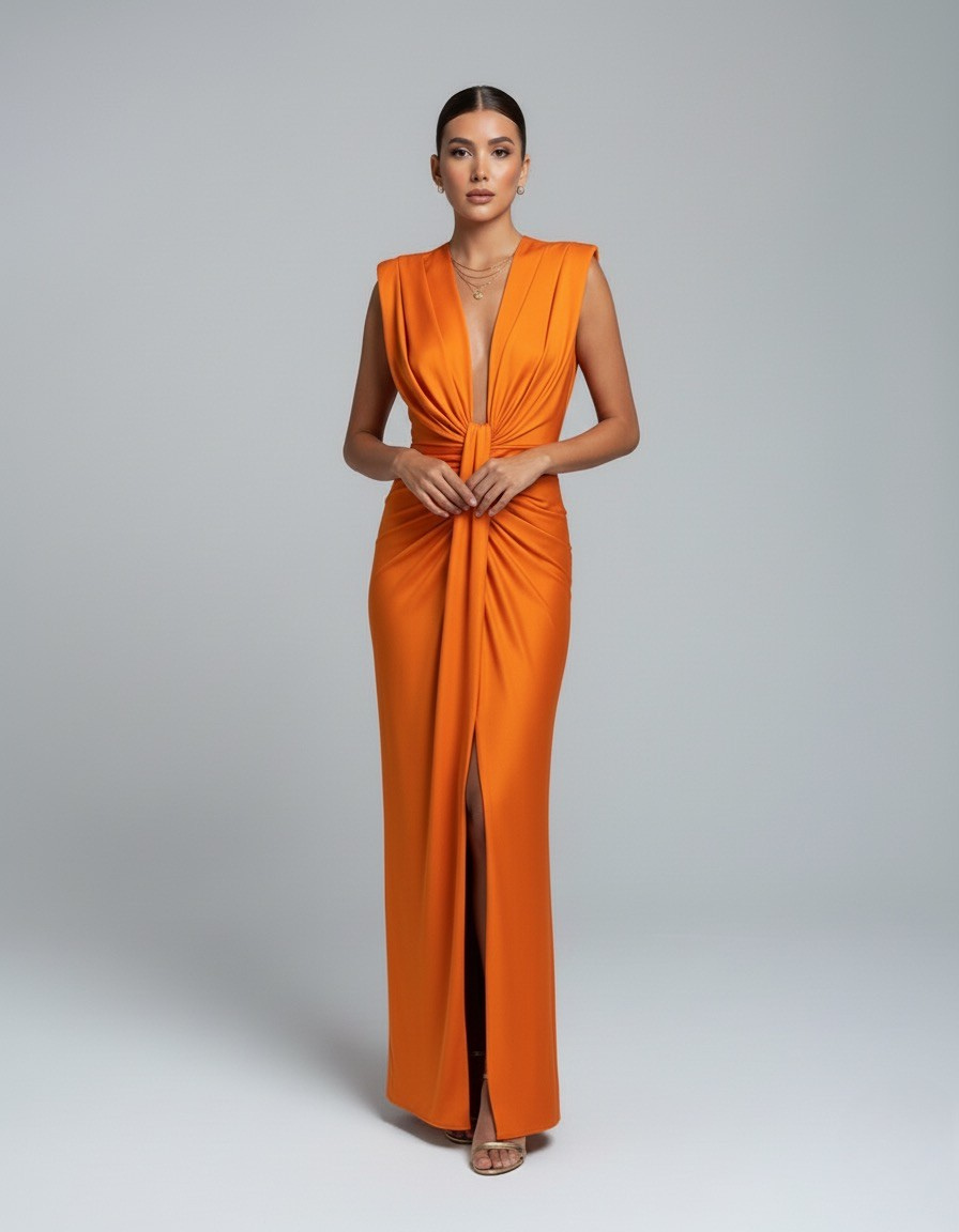 Adèle – Robe maxi sans manches à col en V et fente femme