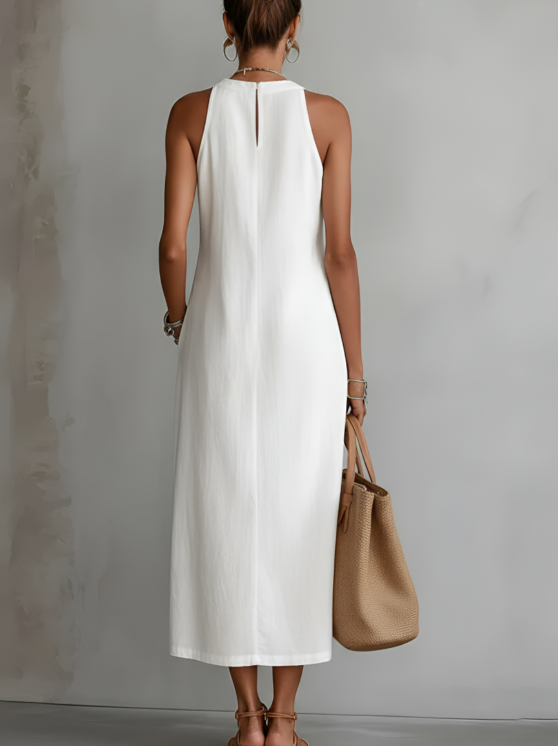 Robe midi d'été fluide à empiècements en dentelle avec poches et fentes latérales