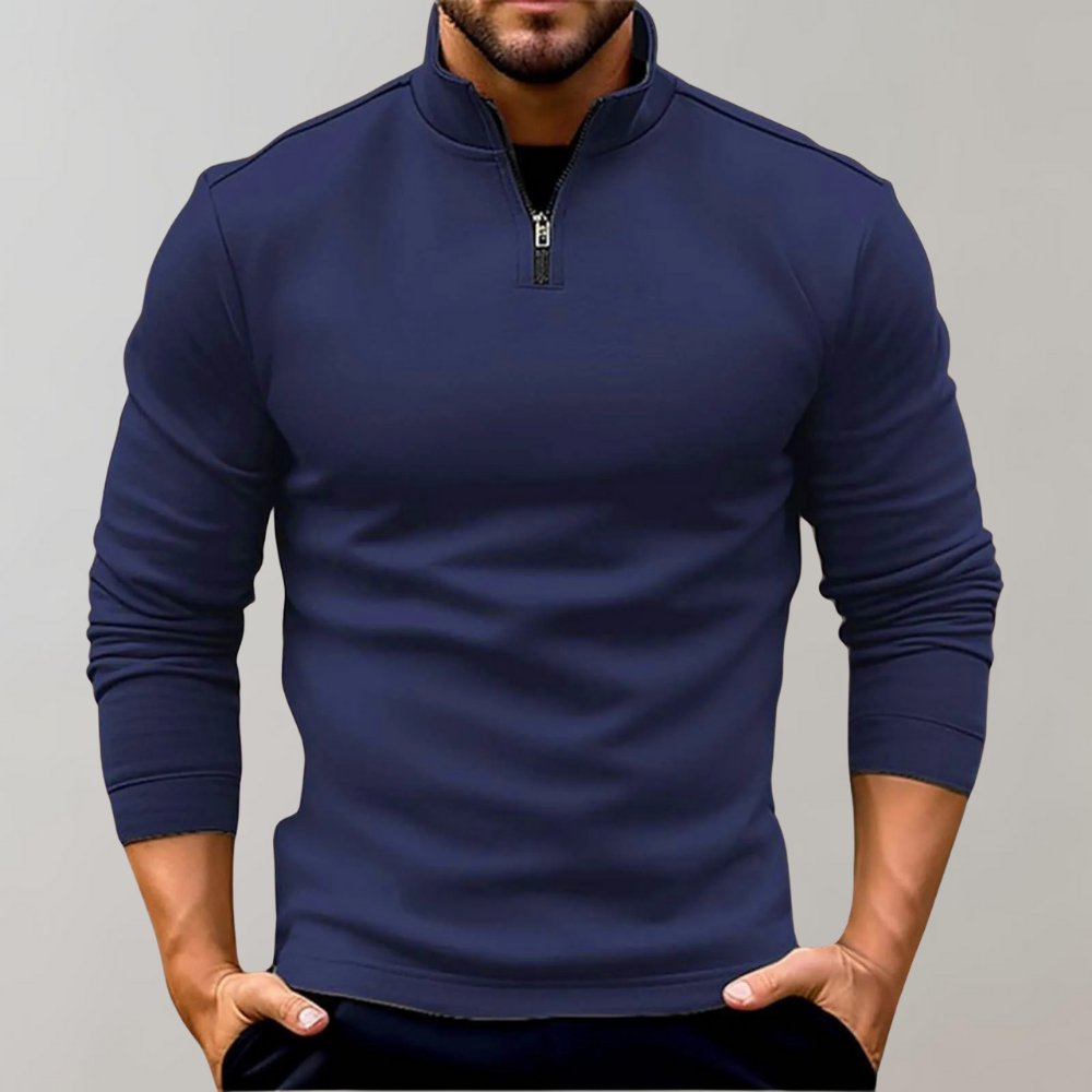Pull zippé pour homme automne à col montant en polyester au toucher doux à coupe slim Lyyti