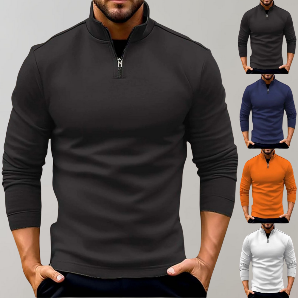 Pull zippé pour homme automne à col montant en polyester au toucher doux à coupe slim Lyyti