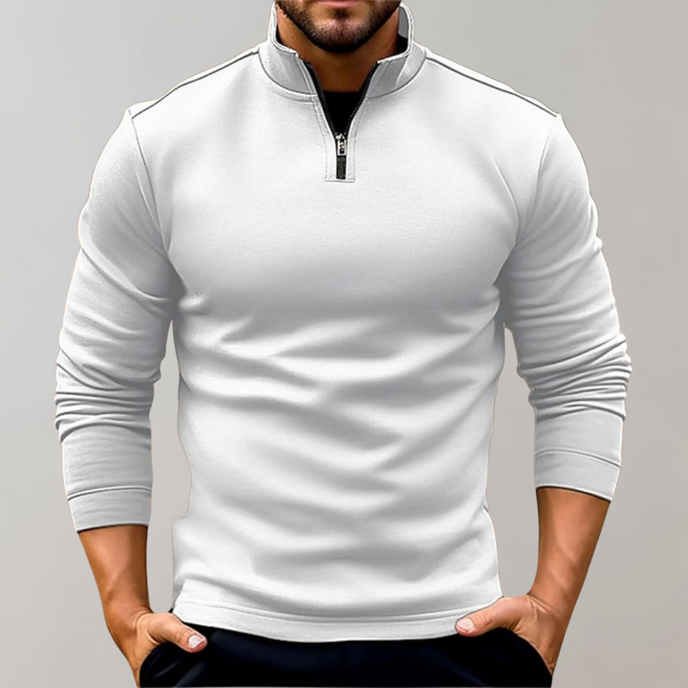 Pull zippé pour homme automne à col montant en polyester au toucher doux à coupe slim Lyyti