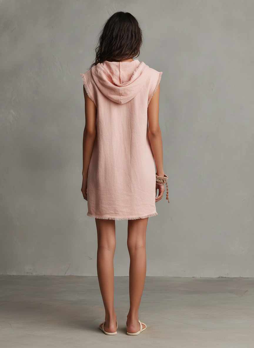Romane – Robe mini sans manches en lin à capuche femme