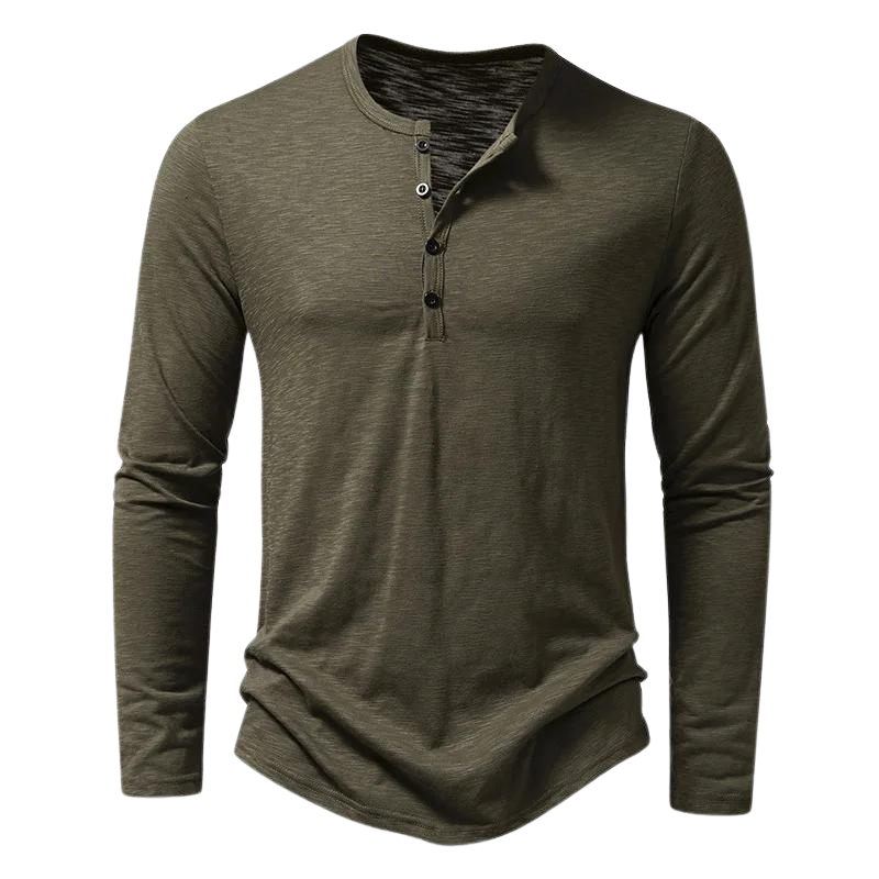 T-shirt à manches longues pour homme automne doux respirant en tissu mélangé avec col tunisien Séraphin