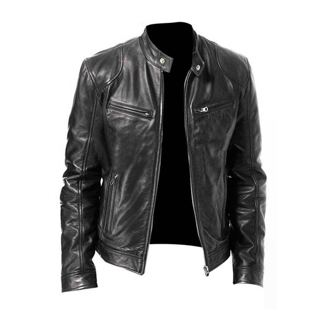 Veste légère en similicuir pour homme automne zippée au col motard au style classique Mikel