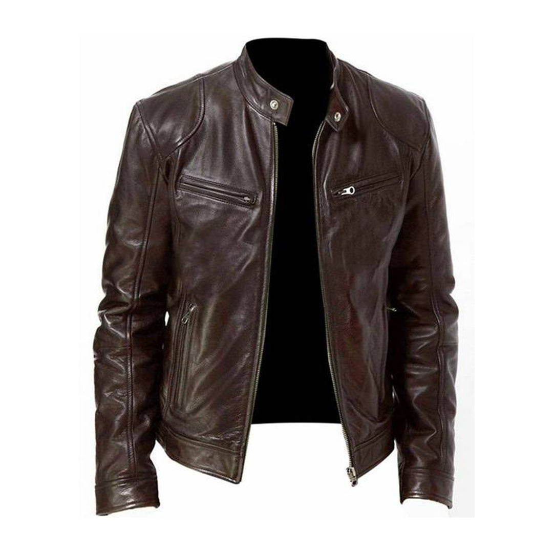 Veste légère en similicuir pour homme automne zippée au col motard au style classique Mikel