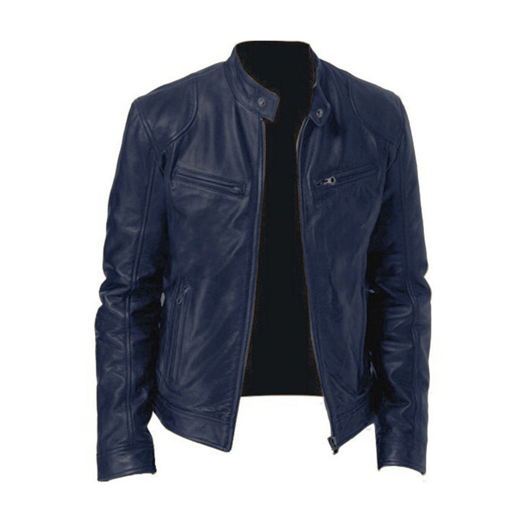 Veste légère en similicuir pour homme automne zippée au col motard au style classique Mikel