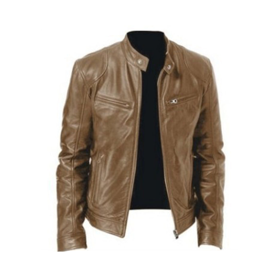 Veste légère en similicuir pour homme automne zippée au col motard au style classique Mikel