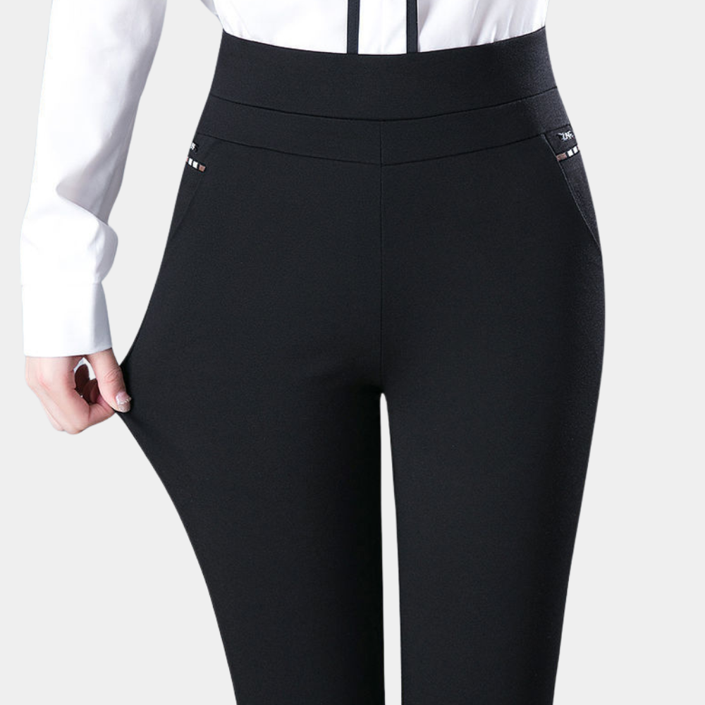 Pantalon pour femme automne taille haute tissu stretch coupe ajustée Élise