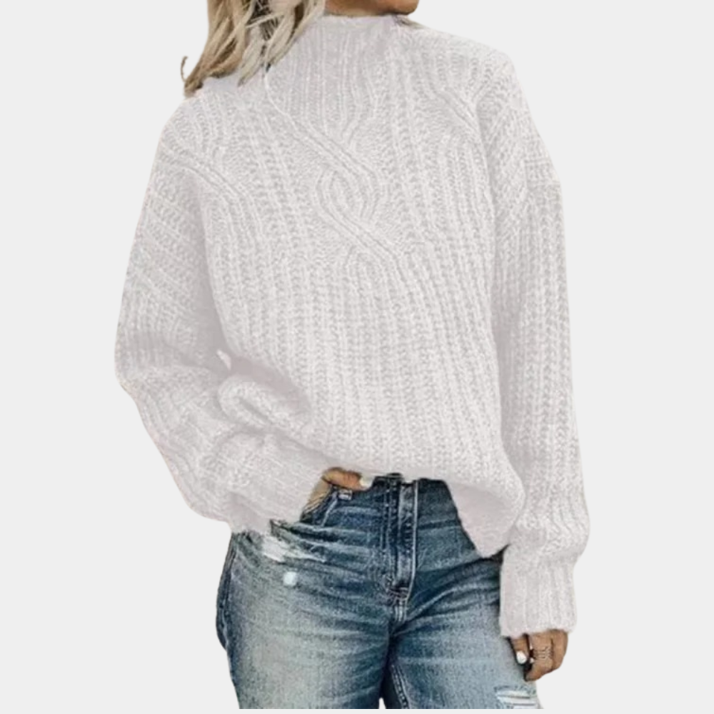 Pull en maille douce pour femme automne à col montant à coupe classique Mélanie
