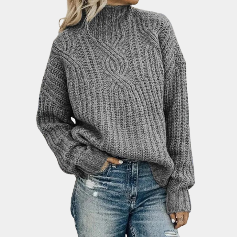 Pull en maille douce pour femme automne à col montant à coupe classique Mélanie