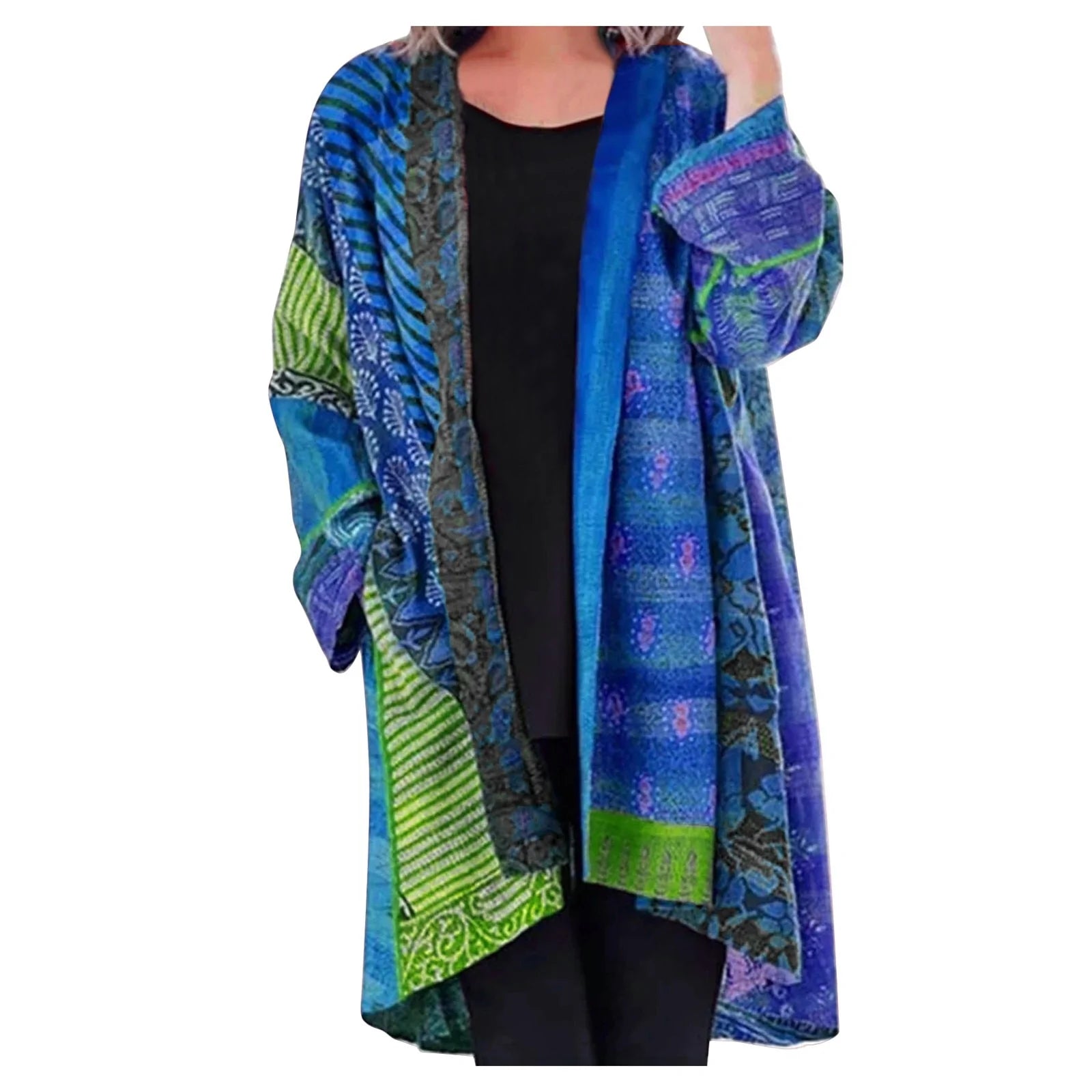 Gilet pour femmes automne ample coloré en tissu fluide avec imprimé patchwork Noa
