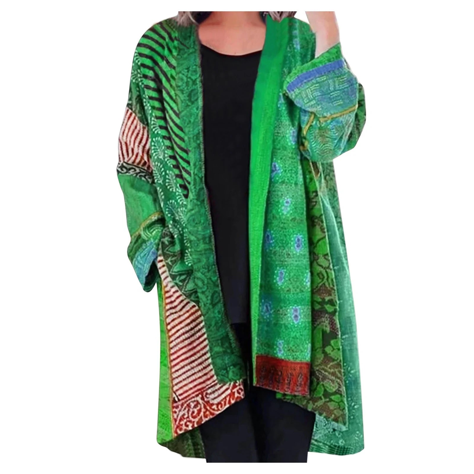 Gilet pour femmes automne ample coloré en tissu fluide avec imprimé patchwork Noa