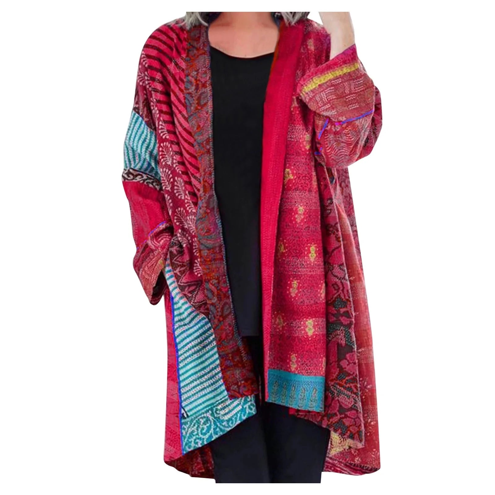 Gilet pour femmes automne ample coloré en tissu fluide avec imprimé patchwork Noa