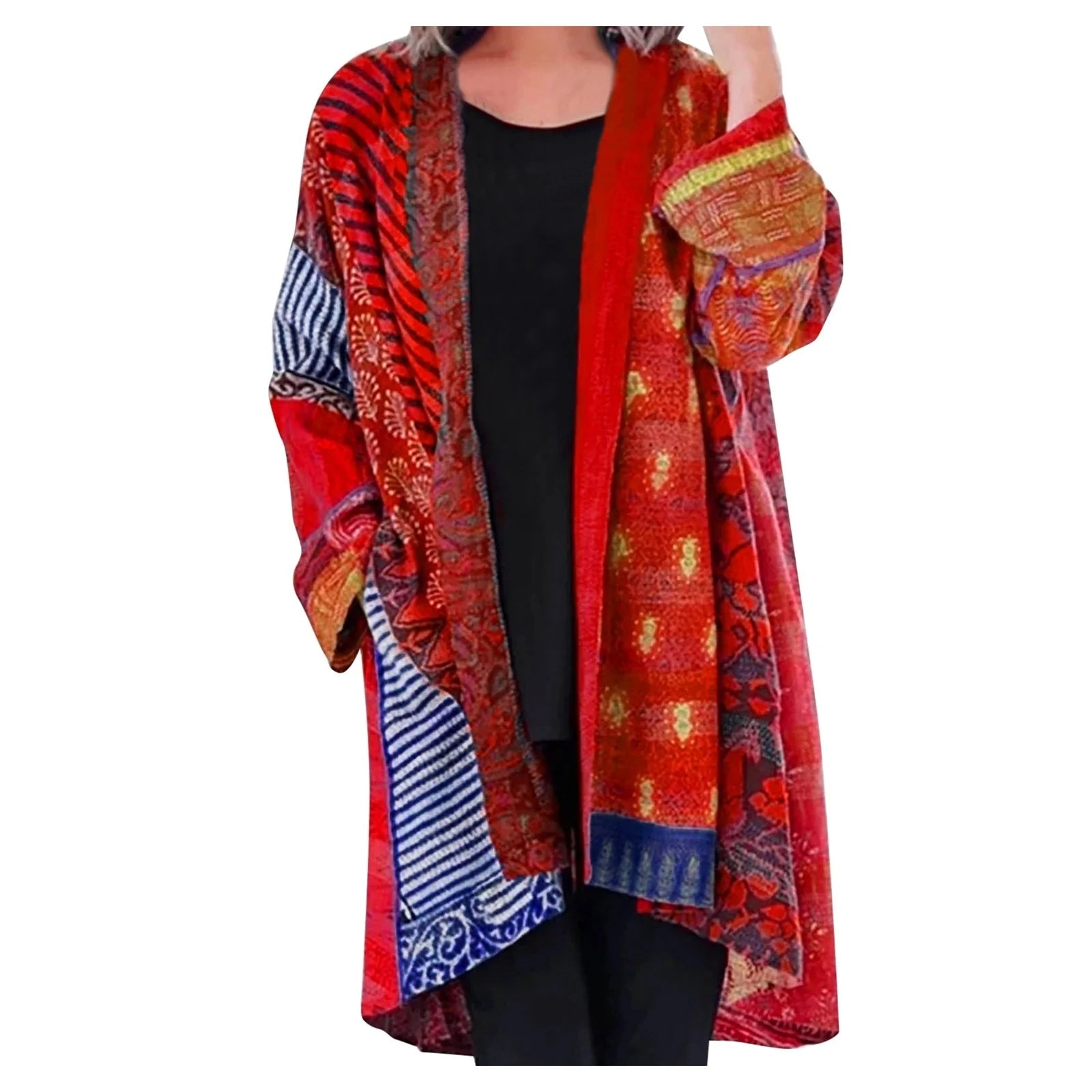 Gilet pour femmes automne ample coloré en tissu fluide avec imprimé patchwork Noa