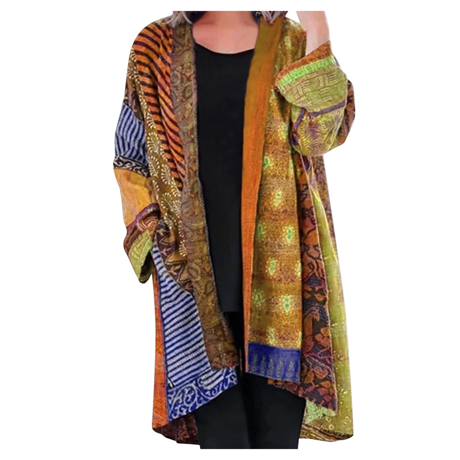 Gilet pour femmes automne ample coloré en tissu fluide avec imprimé patchwork Noa