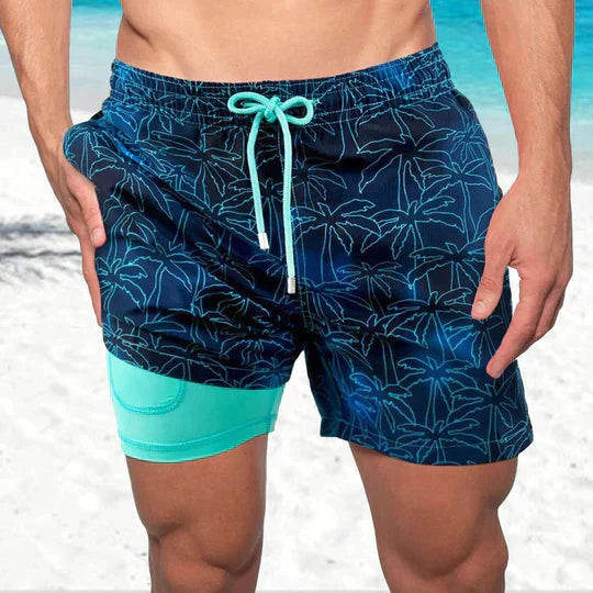 Short de bain homme 2-en-1 séchage rapide à poche téléphone