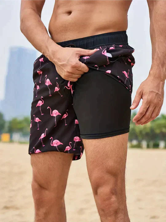 Short de bain homme 2-en-1 séchage rapide à poche téléphone
