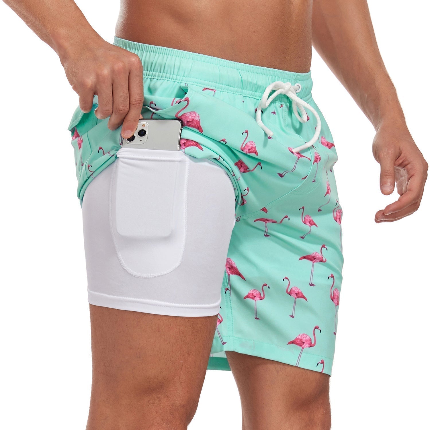 Short de bain homme 2-en-1 séchage rapide à poche téléphone
