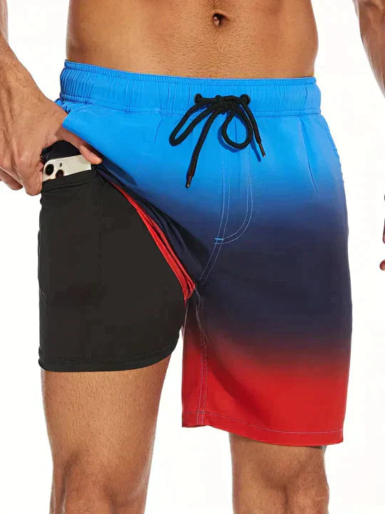 Short de bain homme 2-en-1 séchage rapide à poche téléphone