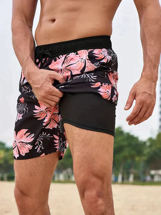 Short de bain homme 2-en-1 séchage rapide à poche téléphone