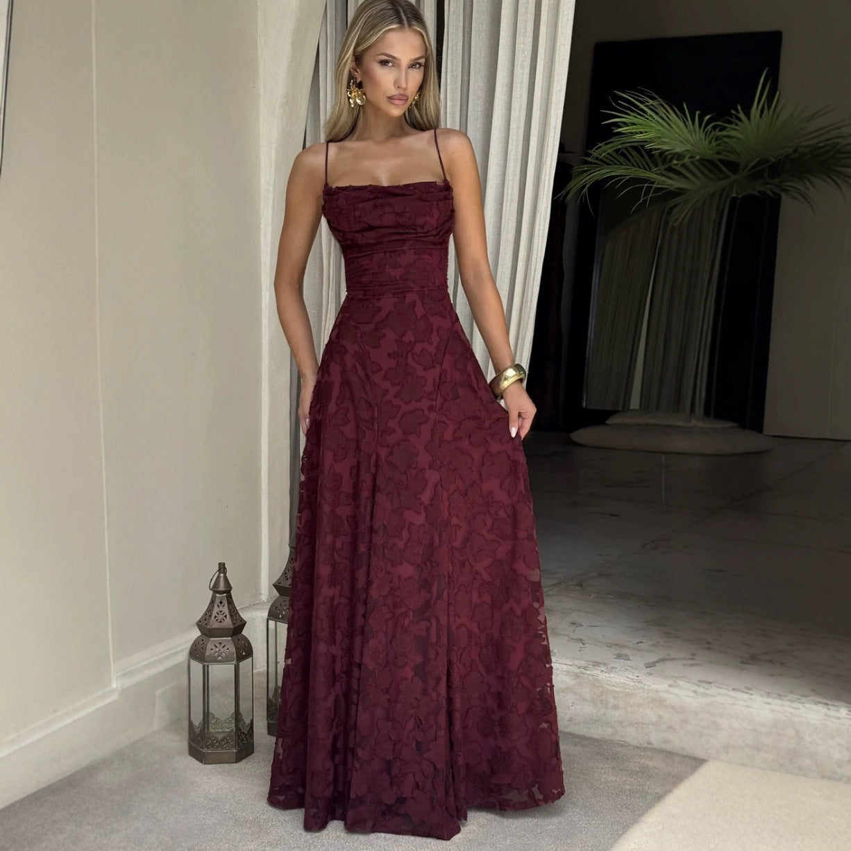 Marguerite – Robe maxi d'été à appliqués en dentelle fleurie femme