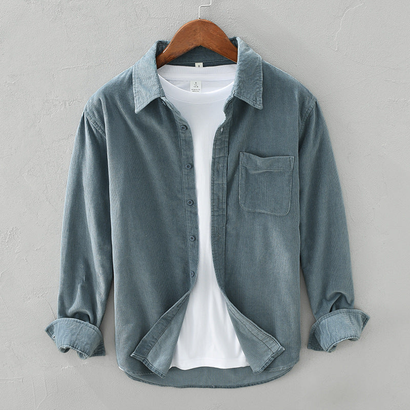 Chemise en velours côtelé pour homme automne douce élégante en coton avec style rétro Augustin