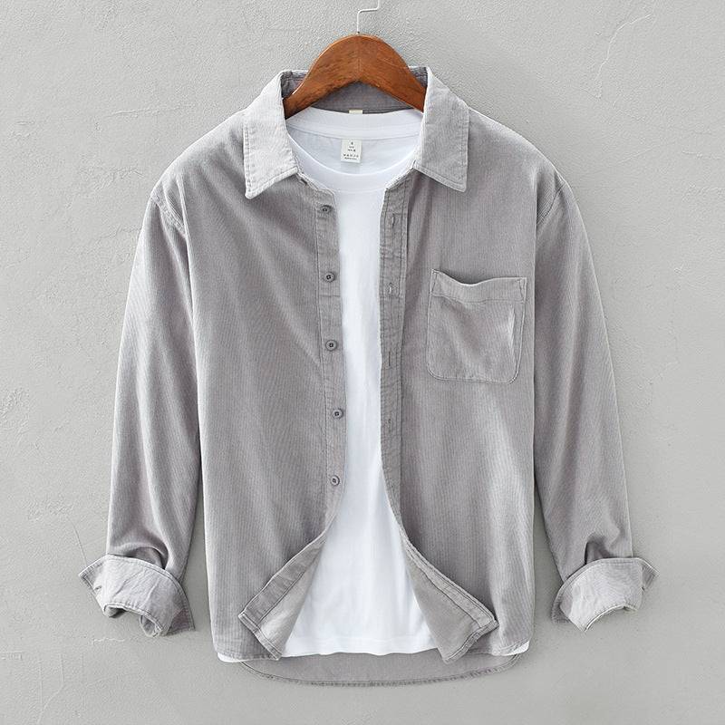 Chemise en velours côtelé pour homme automne douce élégante en coton avec style rétro Augustin
