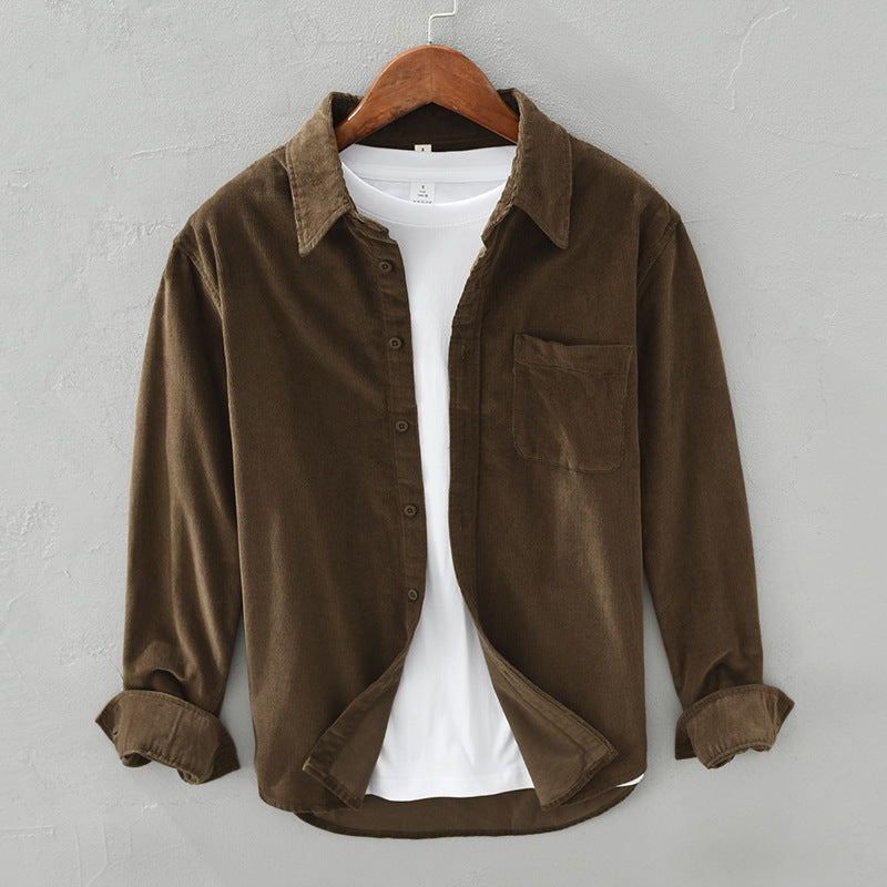 Chemise en velours côtelé pour homme automne douce élégante en coton avec style rétro Augustin