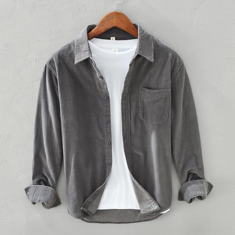 Chemise en velours côtelé pour homme automne douce élégante en coton avec style rétro Augustin