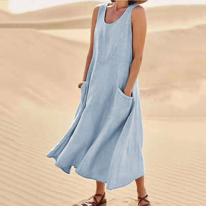 Julie – Robe midi d’été à col rond femme