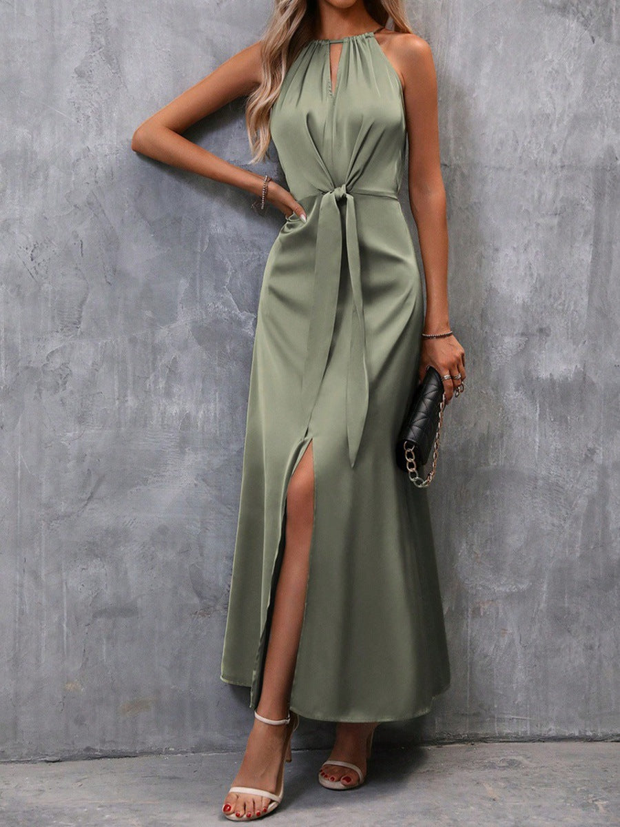 Robe longue élégante à fente et top noué au tombé fluide et féminin