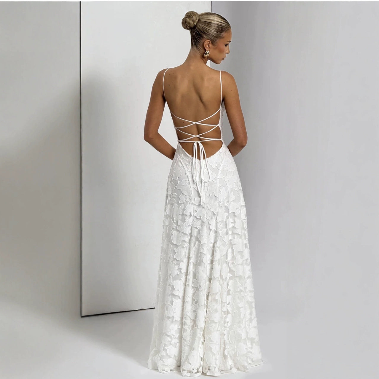 Marguerite – Robe maxi d'été à appliqués en dentelle fleurie femme