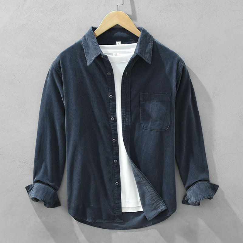 Chemise en velours côtelé pour homme automne douce élégante en coton avec style rétro Augustin